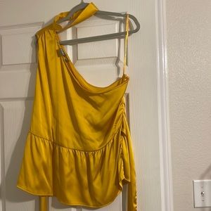 Asymmetrical yellow blouse with tie in back